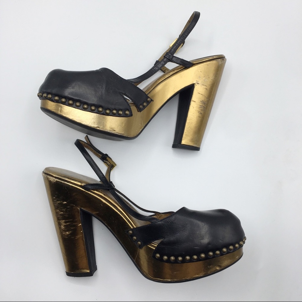 [PRADA] Bronze Tone Studded Clog High Heels 9.5